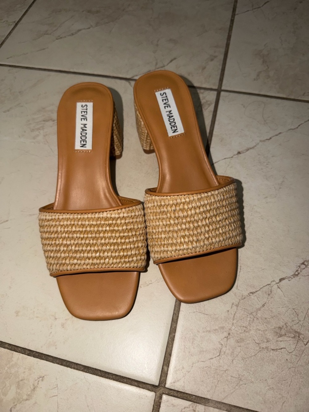 Steve Madden Tan Woven Slide Heels